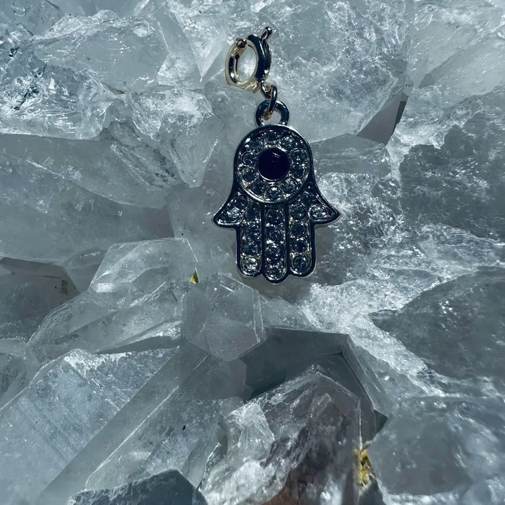 Hamsa Charm perfect for a zipper pull Sparkly in Silver or Goldtone - Picture 2 of 2